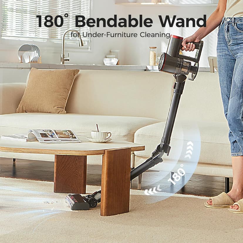Cordless Vacuum Cleaner with Bendable Wand, Lightweight Stick Vacuum Cleaners for Home, Hard Floor & Carpet, Pet Hair,Under Furniture, 6-in-1 Handheld Vacuum, Self-Standing, Wall Mount Storage
