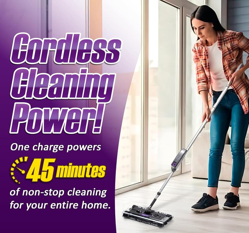 Swivel Sweeper Max - Cordless Electric Floor and Carpet Sweeper with Rotating Brush for Efficient Cleaning, Quad Brush Technology- Purple