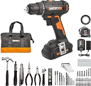 Worx 20V Cordless Drill Driver, 84pc Accessory Kit, Variable 2-Speed, 265 In-Lbs Torque, 20+1 Clutch, Lightweight, Compact, 3/8-Inch Keyless Chuck - Battery & Charger Included