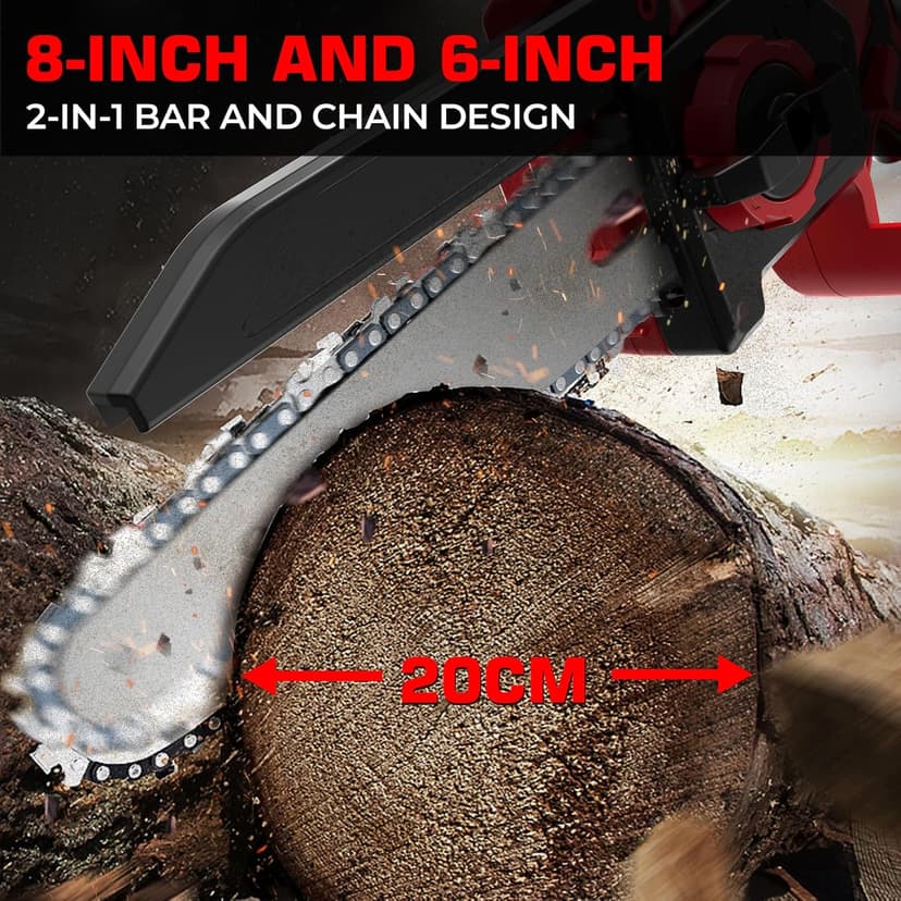 Mini Chainsaw for Milwaukee M18 Battery, Auto-Oiler, 8-Inch and 6-Inch 2-IN-1 Brushless Cordless Pruning Chainsaw, Battery Powered Mini Chainsaw for Wood Cutting, Tree Trimming (only tool)