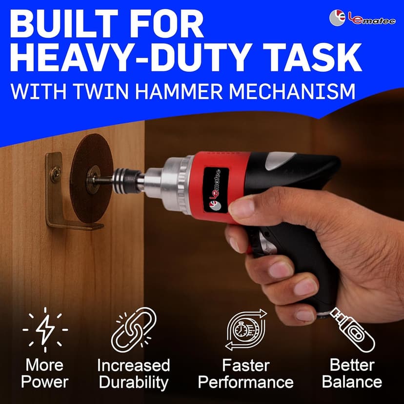 LE LEMATEC Professional Air Impact Driver - 13000 RPM Pneumatic Wrench with Twin Hammer, 40 ft-lb Torque, 1/4" NPT Compact Gun for Automotive, Furniture & Woodworking (LE-ID413)