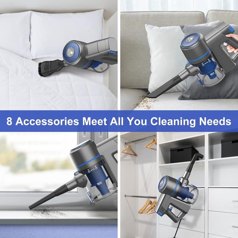 Intercleaner Corded Vacuum Cleaner, 17KPa Powerful Suction with 600W Motor, 10 in 1 Lightweight Bagless Stick Vac with Handheld, Ultra Quiet, for Hardwood Floor Marble Tile Car Pet Hair