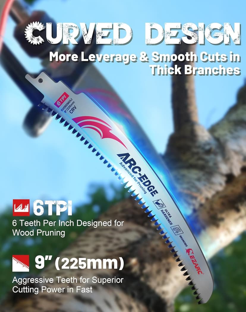 EZARC Japanese Teeth Reciprocating Saw Blade 15 Inch, Arc Edge Wood Pruning Saw Blades 6TPI for Tree Trimming, Wood Cutting, 3 Pieces