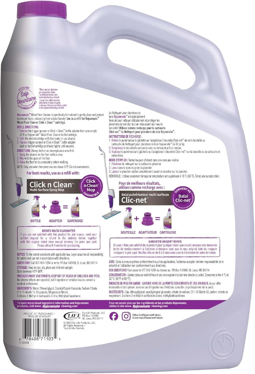 Rejuvenate High-Performance Professional Hardwood Floor Cleaner Streak-Free Formula Eliminates The Toughest Dirt and Grime with Little Effort 128oz