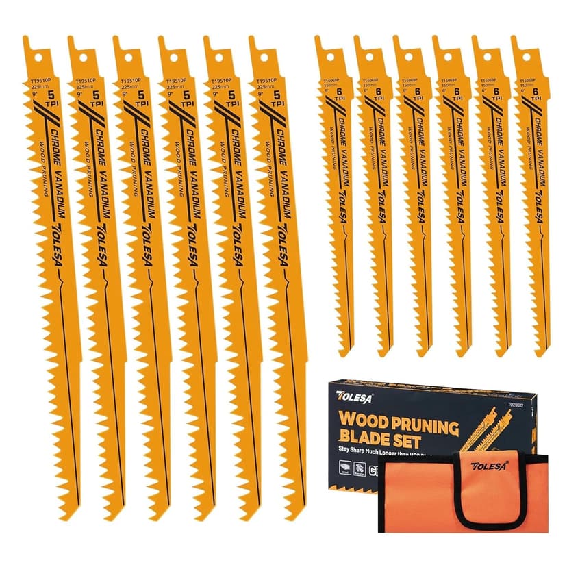 TOLESA 12 Pack CR-V Sawzall Pruning Blades 6 Inch+9 Inch for Tree Branch Root Wood Cutting, Reciprocating Saw Blade for Professional, DIYer, Gardener(Christmas Gift)