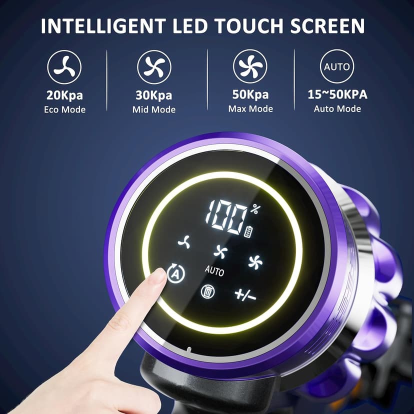 Cordless Vacuum Cleaner, 50KPA/70Mins Vacuum Cleaners for Home with Auto Dust Detection/LED Touch Display,Rechargeable Stick Vacuum,Self-Standing Vacuum,Handheld Vacuum for Carpet,Hard Floors,Pet Hair