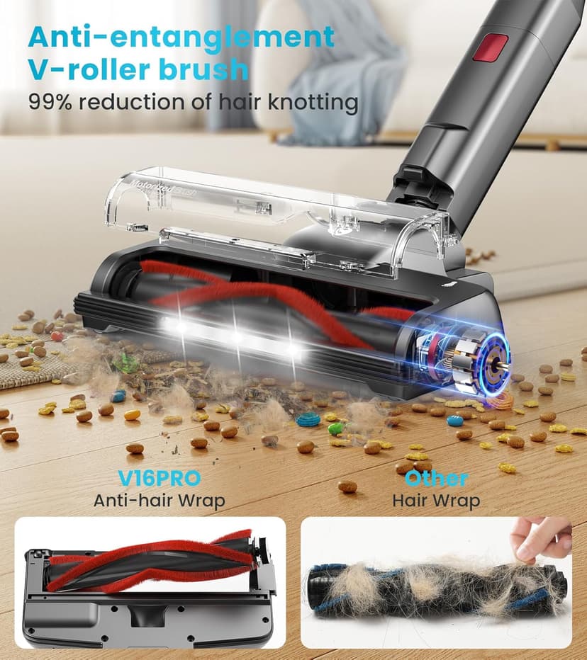 Cordless Vacuum Cleaner, 550W/45Kpa Vacuum Cleaners for Home with Self-Standing, MAX 60Mins Vacuum with LED Display, Anti-Tangled Vacuum Cleaner, Stick Vacuum for Carpet/Pet Hair