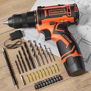 Cordless Drill Set,12V Power Drill Driver 3/8" Keyless Chuck with 42 Acessories, Built-in LED Light, 25+1 Position, Electric Drill for Home DIY Projects (Orange)