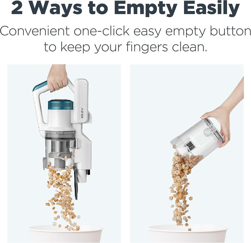 Eureka NEC185 Cordless Stick Vacuum Cleaner Convenient for Hard Floors, Rechargeable Handheld Vacuum Cleaner Portable with Powerful Motor Efficient Suction,White