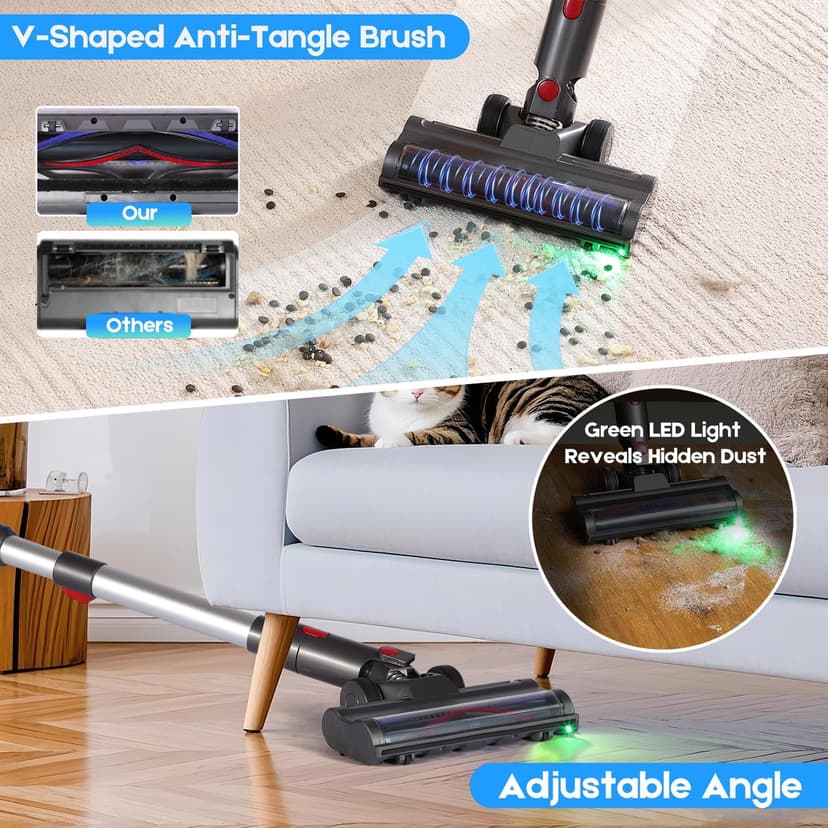 Cordless Vacuum Cleaner, 8-in-1 Powerful Stick Vacuum Cleaners For Home With 35kPa, 35Mins Runtime, 1L Dustbin, Anti-Tangle Rechargeable Self-Standing Vac For Floor Carpet Pet Hair Hardwood Tile car