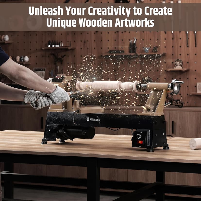 12" x 18" Wood Turning Lathe, 1 HP Benchtop Woodworking Lathe with Variable Speed 650-3800 RPM, Dual-Function Design with Extension Ports for Belt Sander or Grinding Wheel or Rotary Kit