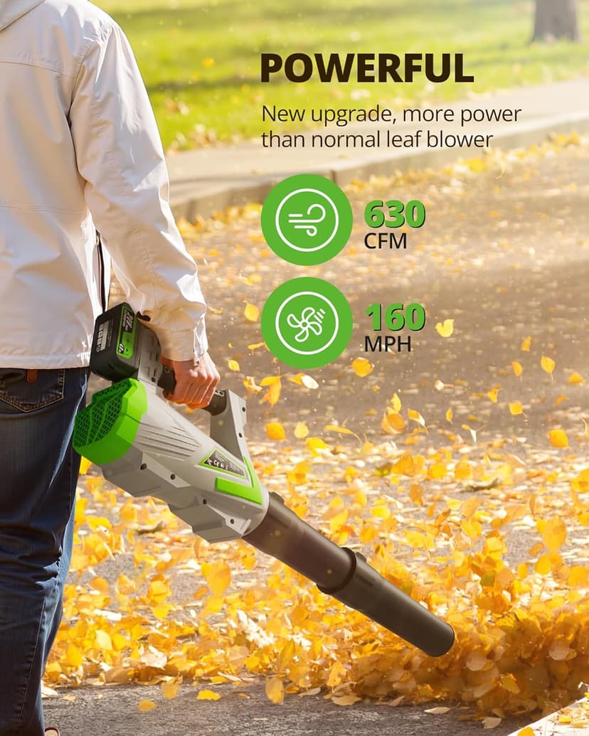 Leaf Blower Cordless 630CFM with 2×4000mAh Batteries and Charger, PATOOLIO 5 Speed Mode Cordless Blower Handheld for Patio, Lawn Care, Snow Blowing Yard Garden Blower