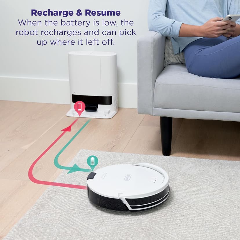 Shark Navigator Robot Vacuum with Bagless 30-Day Capacity Self-Empty Base, Powerful Suction, SmartPath Navigation, Self-Cleaning Brushroll, for Carpets & Hard Floors, White, AV2110S