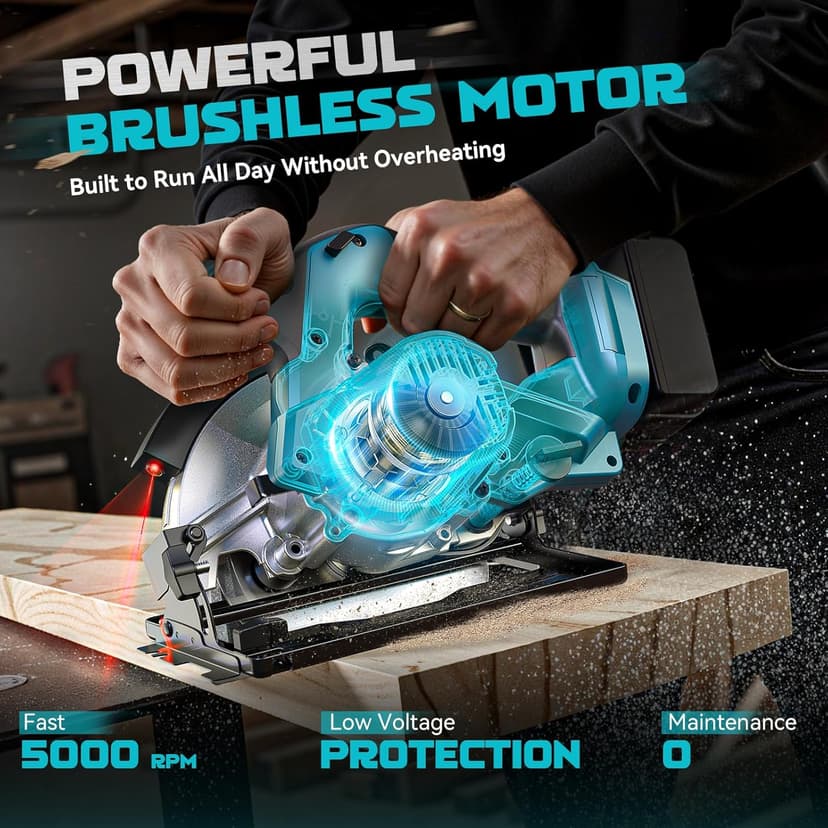 Ecarke Cordless Circular Saw 7-1/4" Compatible with Makita 18v Battery, 5000RPM Electric Circular Saw with Laser Guide, 2 Blades(24T & 40T), 0-45° Bevel Cutting, Max 2-1/4" Depth for Wood(Tool Only)