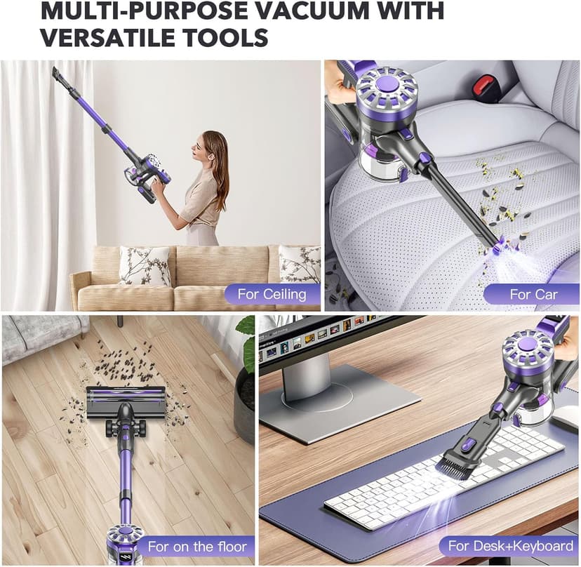 Cordless Vacuum Cleaners for Home with Powerful Suction,Stick Vacuum Cordless Rechargeable,Up to 35 Mins Runtime,Lightweight Hardwood Floor Vacuum for Pet Hair,Carpet(Deep Purple)