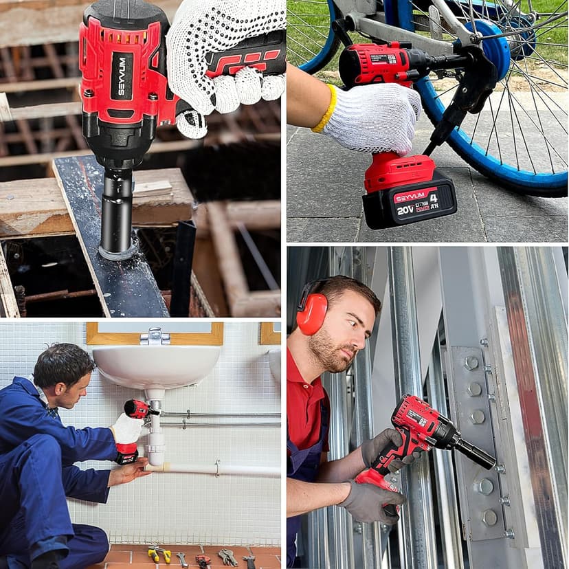 SEYVUM Impact Wrench,1/2" Impact Gun, Power Impact Driver Max Torque 320 Ft-lbs (430N.m), Cordless Impact Wrench with 20V Brushless Motor, 4.0Ah Li-ion Battery with Fast Charger, 4 Pcs Impact Sockets
