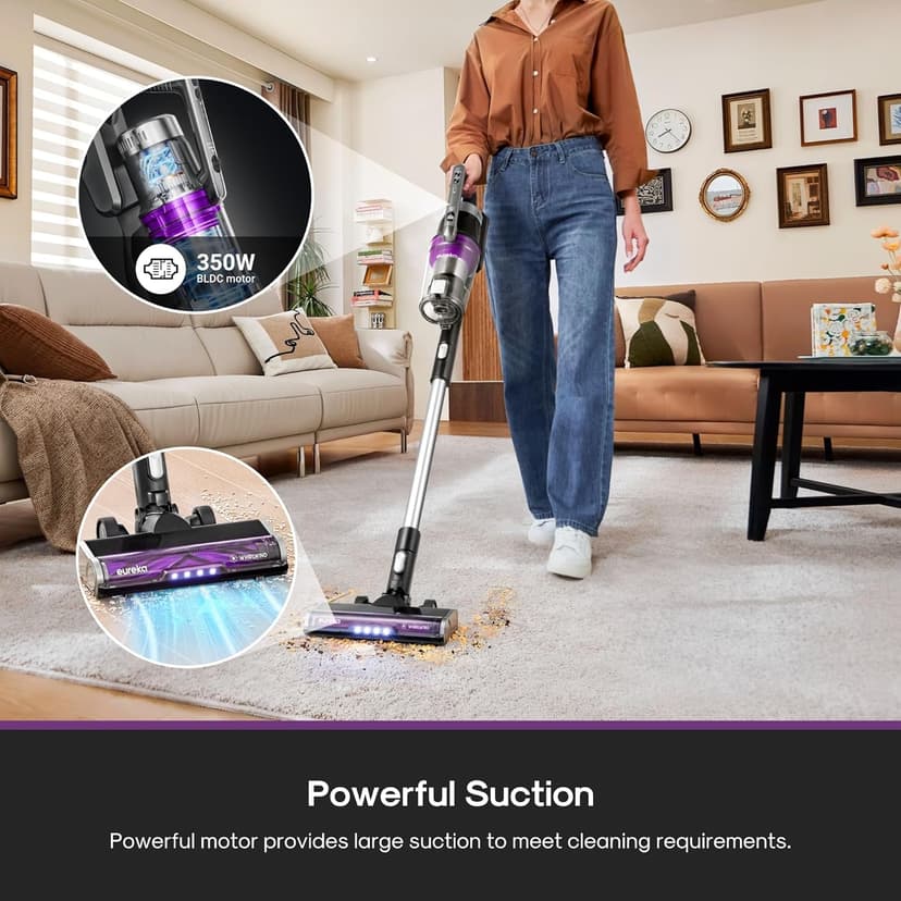 Eureka Cordless Vacuum Cleaner Lightweight, Stick Vacuum Rechargeable for Hardwood, Pet Hair, Blue w/Clean Station, Stylus Elite NEC490SE