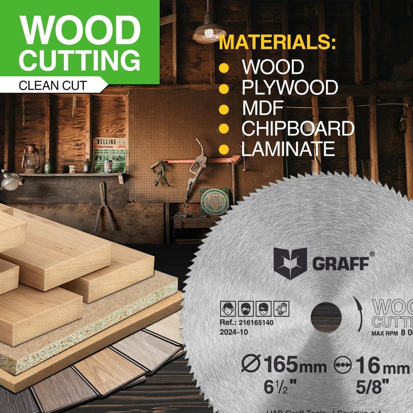6-1/2 Inch Carbon Steel Circular Saw Blade for Wood, Plywood, Laminate, Drywall, Plastic – 140T Wood Cutting Disc with 5/8 Inch Arbor from GRAFF