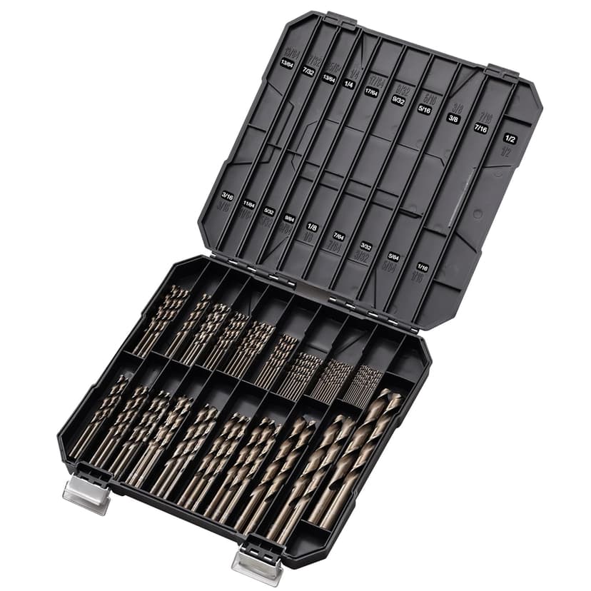 Cobalt Drill Bit Set for Hardened Metal and Stainless Steel, 99Pcs M35 High Speed Steel Twist Jobber Metal Drill Bits 1/16"-3/8", with Plastic Index Storage Case