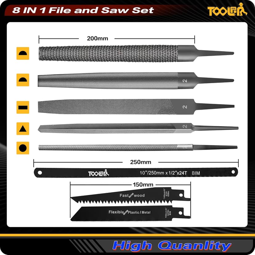 File Set, File & Saw Set. metal file,metal files tools for steel,Professional Steel File Triangle/Flat/Half-Round/Round Files for MetalWoodPlastic,Woodworking, Blade Quick Change Mechanism