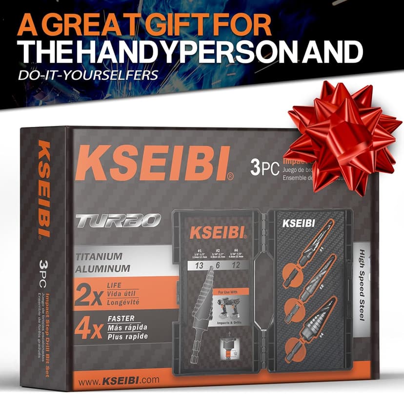 KSEIBI Unibit 3-Piece High-Speed Steel Step Drill Bit Set - for Stainless Steel, Aluminium, Wood