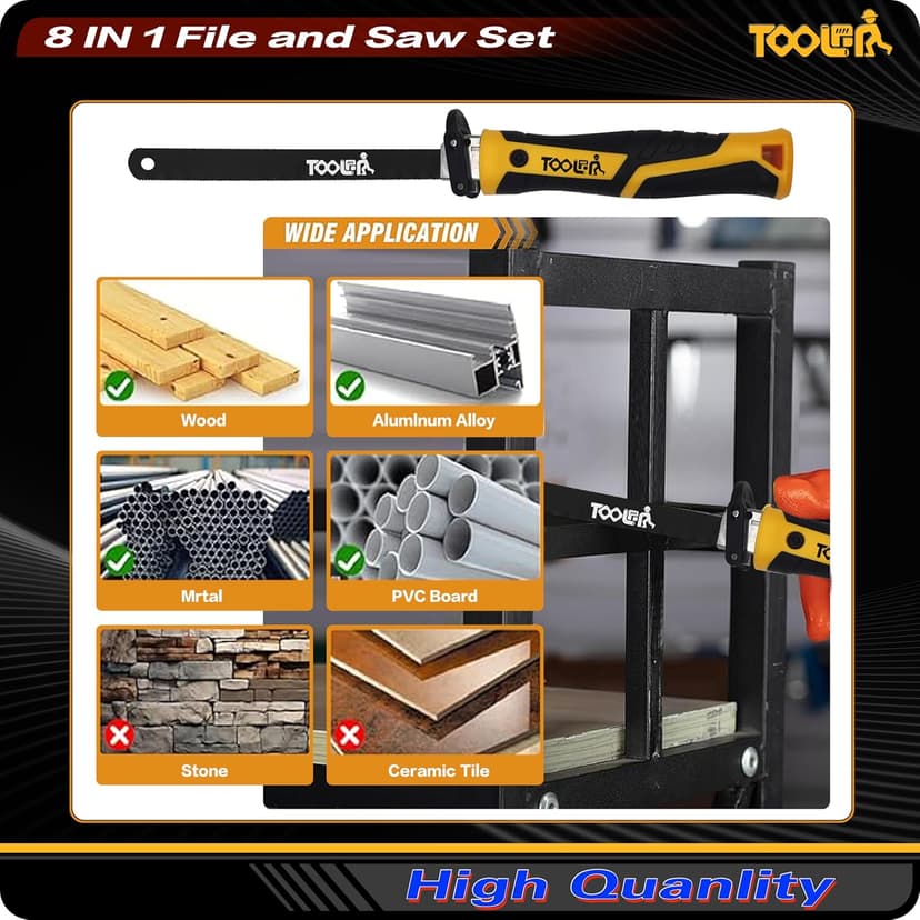 File Set, File & Saw Set. metal file,metal files tools for steel,Professional Steel File Triangle/Flat/Half-Round/Round Files for MetalWoodPlastic,Woodworking, Blade Quick Change Mechanism