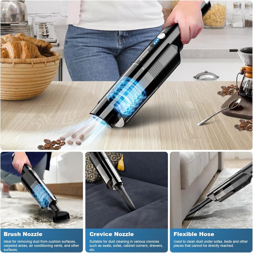 Handheld Vacuum Cordless, Portable Car Vacuum with 2-Speed, 10KPA Powerful Suction Vacuum Cleaner with Charging Dock, Lightweight 4-in-1 Mini Hand Held Vacuum for Car Home Pet Office and Pet Hair 115B