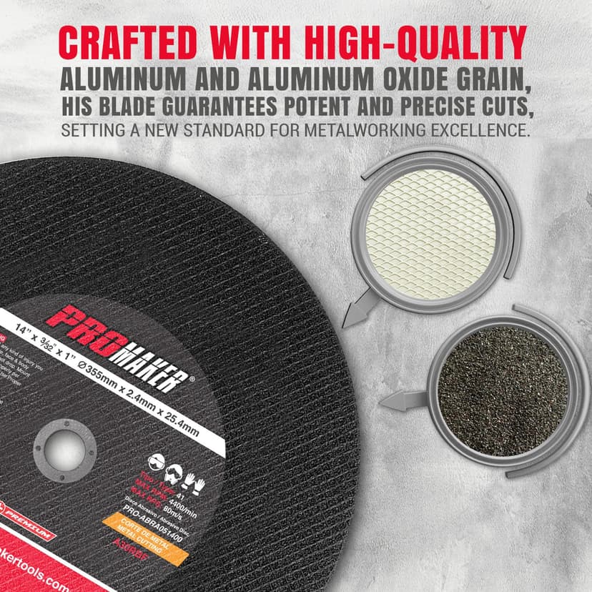 PROMAKER 5 Pack, 14 inch Cut Off Wheel, Chop Saw Blades 14 inch Metal, 14 Metal Cutting Blade for Metal, Chop Saw Wheel, 14 in x 3/32 in x 1 in