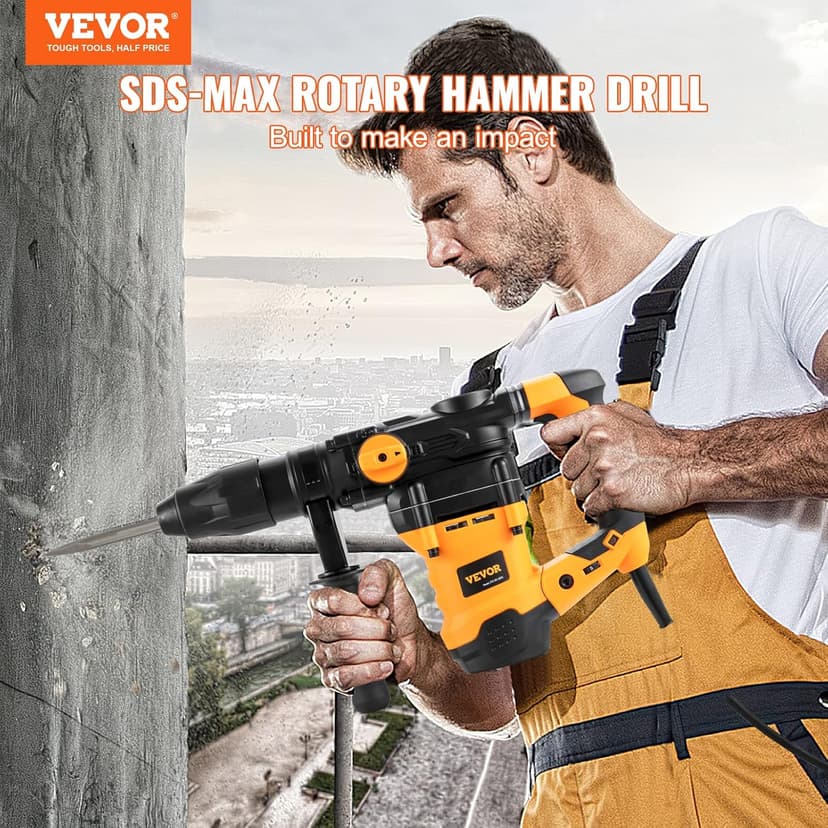 VEVOR 1-9/16 Inch SDS-Max Rotary Hammer Drill, 13Amp Corded Drills, Heavy Duty Chipping Hammers w/Vibration Control & Safety Clutch, Electric Demolition Hammers Variable Speed, Power Tool For Concrete