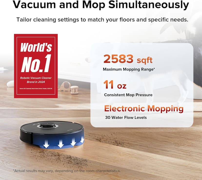 roborock Q7 Max Robot Vacuum and Mop, 30-Level Adjustable Water Flow, 4200Pa Suction, PreciSense LiDAR Navigation, No-Go Zone, No-Mop Zone, 3D Mapping, App & Voice Control, Ideal for Pet Hair
