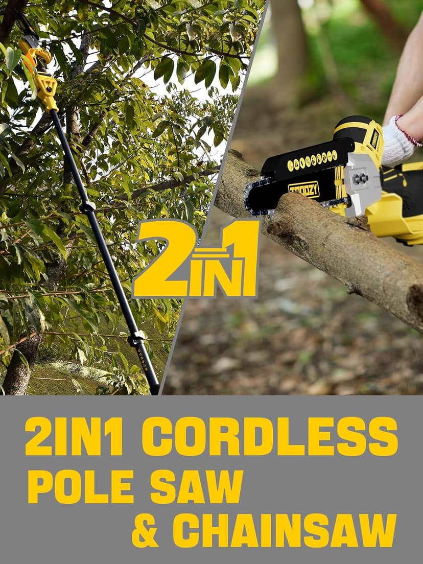 8-INCH Cordless Pole Saw, 2-IN-1 Chainsaw with 4.0Ah Battery Powered, Electric Tree Trimmer Branch Cutter with Extendable Pole, Pruning & Wood Cutting