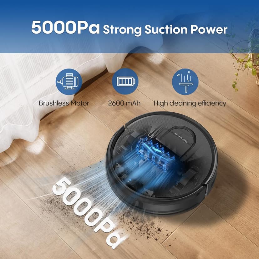 Robot Vacuum and Mop with Mapping, 5000Pa Robotic Vacuums with LiDAR Navigation,No-Go Zones,Wi-Fi/App/Alexa Control, Self-Recharging Vacuum Robot for Pet Hair,Hard Floor,Carpet