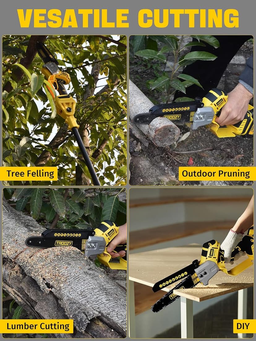 8-INCH Cordless Pole Saw, 2-IN-1 Chainsaw with 4.0Ah Battery Powered, Electric Tree Trimmer Branch Cutter with Extendable Pole, Pruning & Wood Cutting