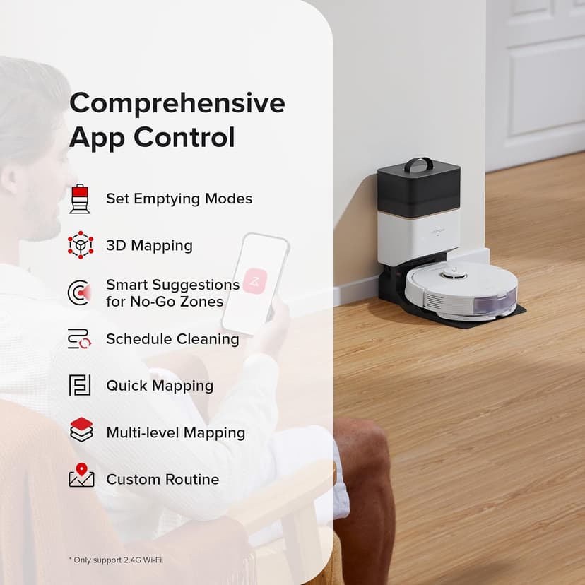 roborock Q8 Max+ Robot Vacuum and Mop, Self-Emptying, Hands-Free Cleaning for up to 7 Weeks, Reactive Tech Obstacle Avoidance, 5500 Pa Suction, DuoRoller Brush, APP-Controlled Mopping, White