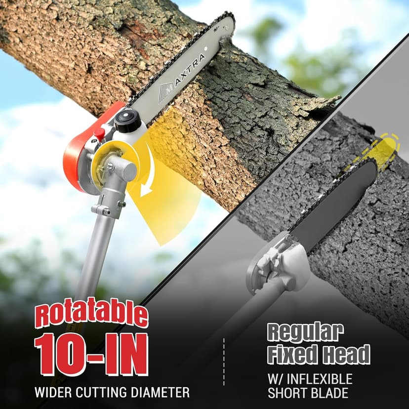 Pole Saw Gas Powered, 16-Foot Reach 42.7CC 2-Cycle 10-Inch Bar Cordless Extendable Long Trimmer Power Gasoline Chainsaw For Tree Hedge Trimming Bush Pruning, Spinning Saw Head