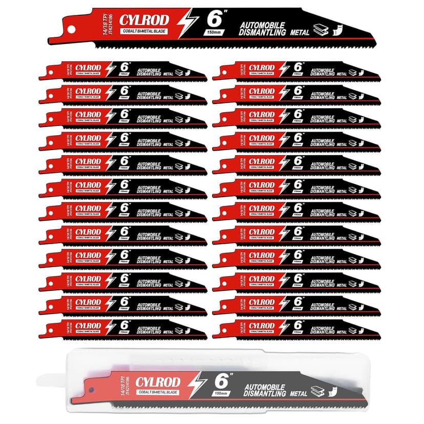 25 Pack 6 in 14/18 TPI Reciprocating Saw Blades for Sawzall Blades,M42 Steel Cobalt Bi-Metal Blades for Automobile Dismantling Metal Cutting,Replace for Milwaukee for Dewalt for Diablo Blade
