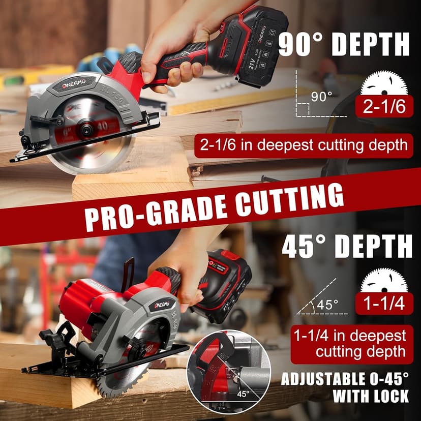 6" Cordless Mini Circular Saw, 21V Compact Wireless Circular Saw, 4.0Ah Battery, 5800RPM, Max Cut 2-1/6" (90°), 1-1/4" (45°),w/40T & 60T Blades,Fast Charger (1Hr),Applicable to Wood,Aluminum & Plastic