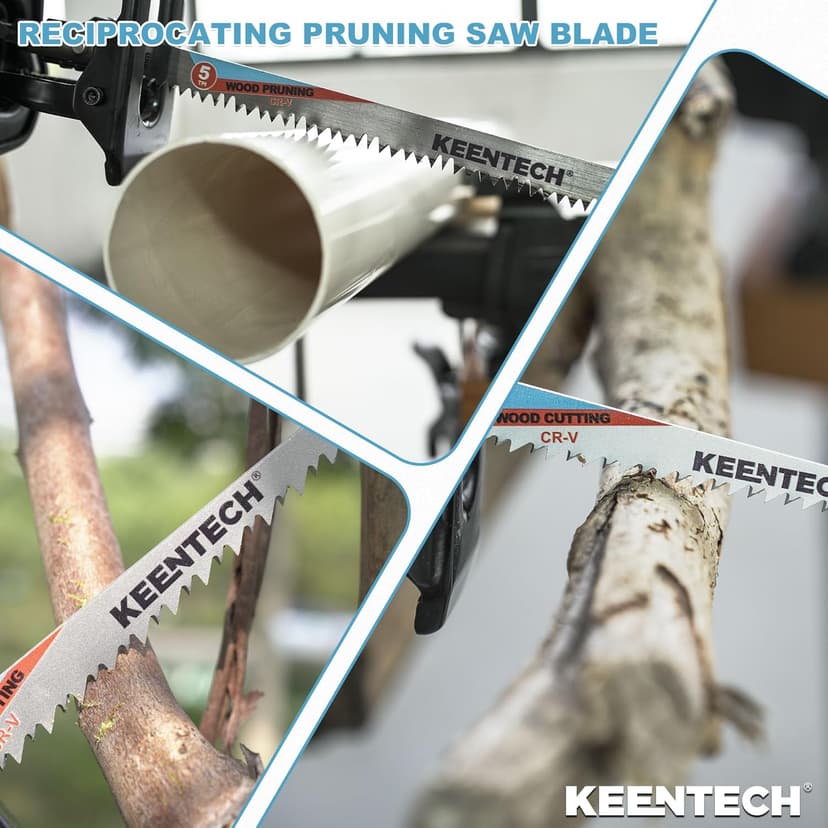 KEENTECH 6 Inch Cr-V Reciprocating Saw Blade 5-Pack for Cutting Wood, Engineered Wood, PVC Piping, Drywall, 6 TPI Fleam Ground Teeth, Compatible with Milwaukee Sawzall and Other Reciprocating Saws