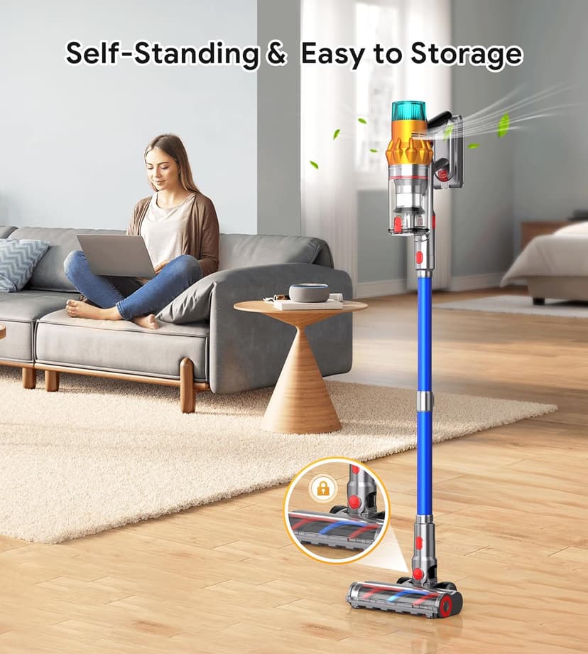 Cordless Vacuum Cleaners for Home,8-in-1/65Min/600W/48Kpa Powerful Suction,Self-Standing Cordless Stick Vacuum Cleaner,Lightweight Anti-Tangle Rechargeable Vacuum for Floor/Carpet/Pet Hair/Car