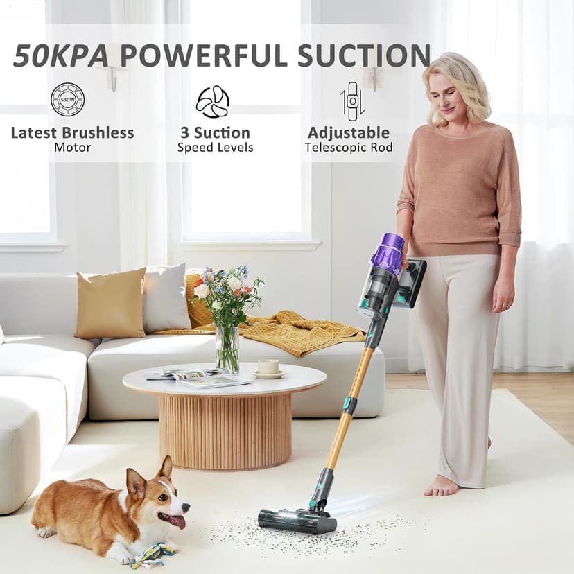 Cordless Vacuum Cleaner, 50KPA/70Mins Vacuum Cleaners for Home with Auto Dust Detection/LED Touch Display,Rechargeable Stick Vacuum,Self-Standing Vacuum,Handheld Vacuum for Carpet,Hard Floors,Pet Hair