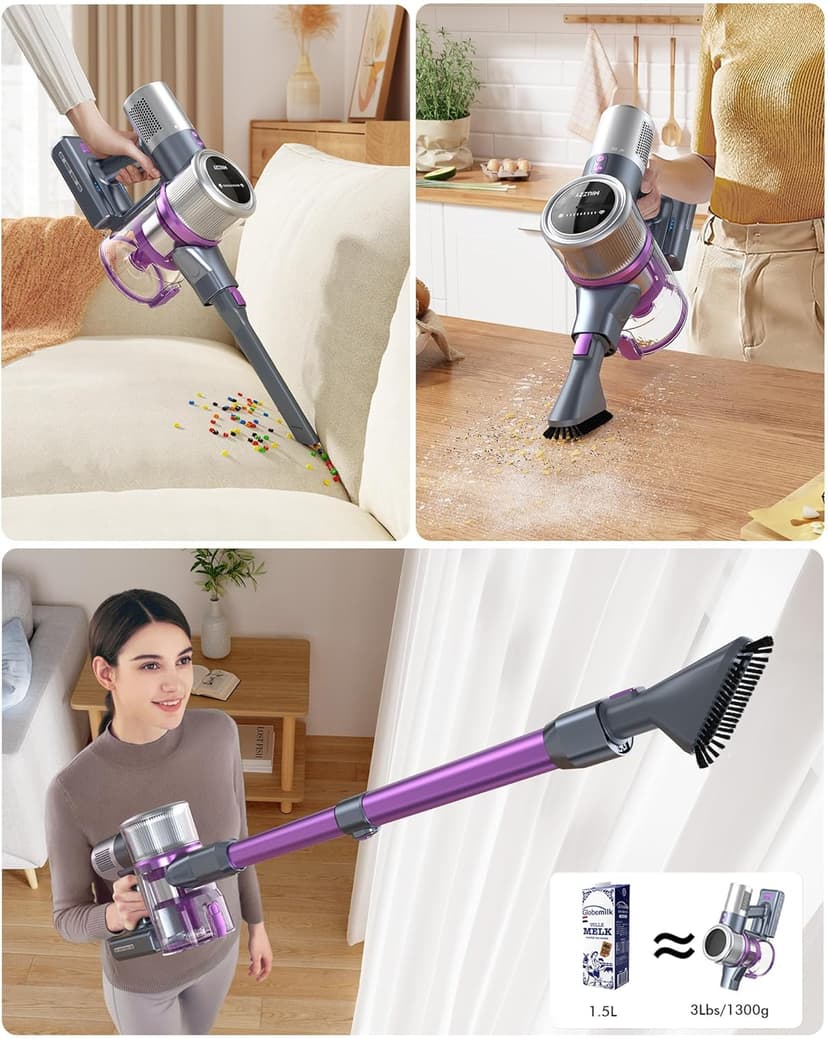 48kPA Cordless Vacuum Cleaner, 190AW Powerful Suction, Max 60min Runtime, 4000mAh Large Battery, Anti Hair Wrap Stick Vacuum, Vacuum Cleaners for Home, Pet Hair, Hard Floors and Carpets, Cars