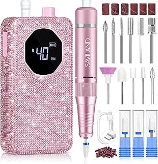 SAVILAND Professional Nail Drill 40000 RPM: Portable Diamond Nail Drill Kit Rechargeable 4000 mAh Electric Nail File for Thick Acrylic Nails with Ceramic Nail D rill Bits Sanding Bands Nail Tech Salon