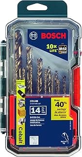 BOSCH CO14B 14-Piece Assorted Set with Included Case - Cobalt M42 Metal Drill Bits with Three-Flat Shank for Drilling Applications in Stainless Steel, Cast Iron, Titanium, and Light-Gauge Metal