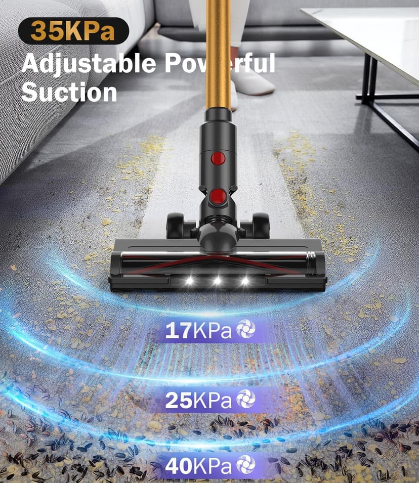 Cordless Vacuum Cleaner, 40Kpa Vacuum Cleaners for Home with LED Screen, 40Mins Stick Vacuum Cordless Rechargeable Dock, Handheld Vacuum Cleaner for Pet Hair, Carpet, Hardwood Floor, A40