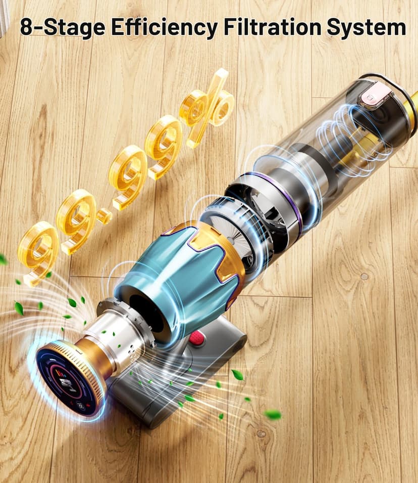 Cordless Vacuum Cleaner, 45Kpa/550W Stick Vacuum with Touch Screen, Max 65Mins Vacuum Cleaners for Home, Upgraded Green Light & Anti-Tangle Wireless Vacuum for Pet Hair/Carpet/Hardwood Floor