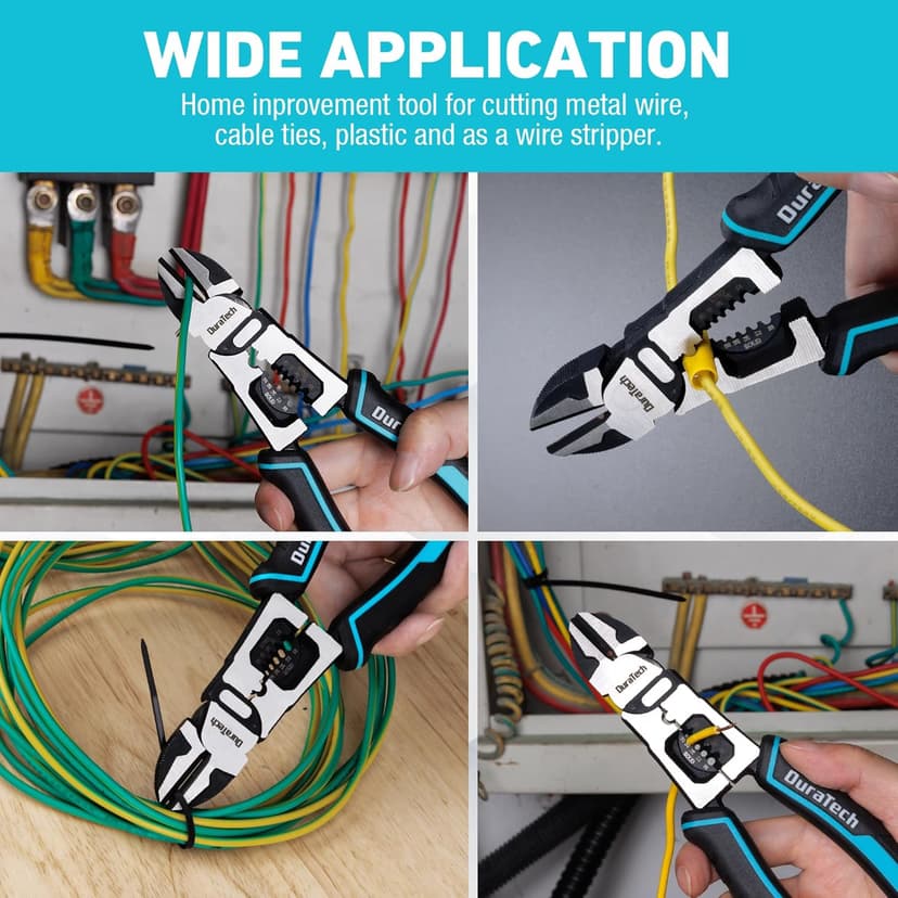 DURATECH 4-in-1 Diagonal Cutting Pliers, 8" Multifunction Heavy Duty Side-Cutting Pliers with Wire Stripper, Wire Cutters with Ergonomic Handle for Electricians and Homes