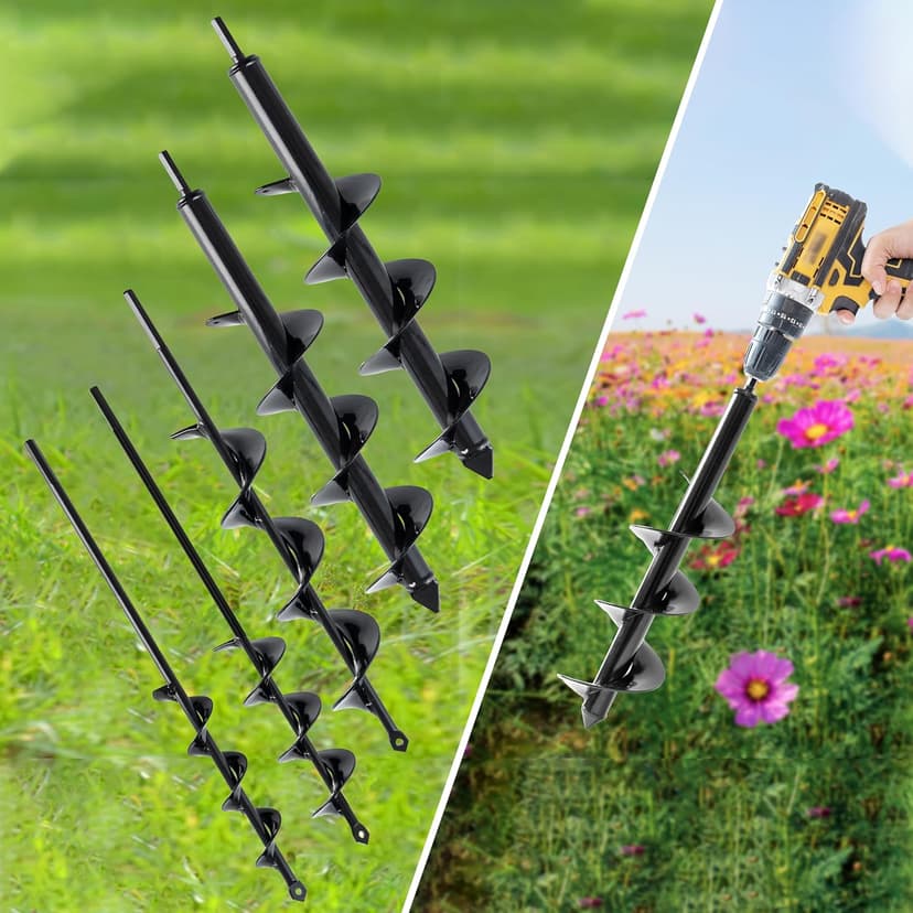 VASGOR Set of 5 Auger Drill Bit for Planting (1.6x16", 2x16", 2.6x16", 3x16", 3.5x16") - Easy Planter Garden Auger - Bulb & Bedding Plant Augers - Post Hole Digger for 3/8” Hex Drive Drill