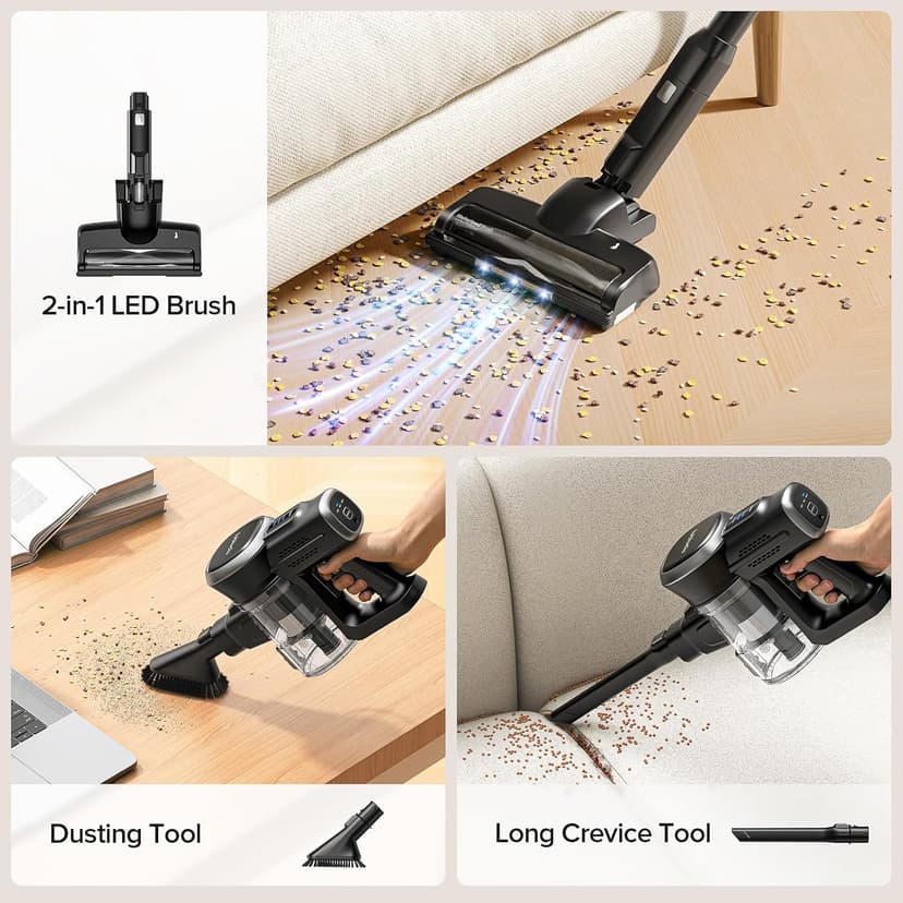 Lubluelu Cordless Vacuum Cleaner, Max 50 Mins Runtime, Stick Vacuum with Touch Screen,Lightweight Vacuum for Carpet, Home Hardwood Floor and Pet Hair.