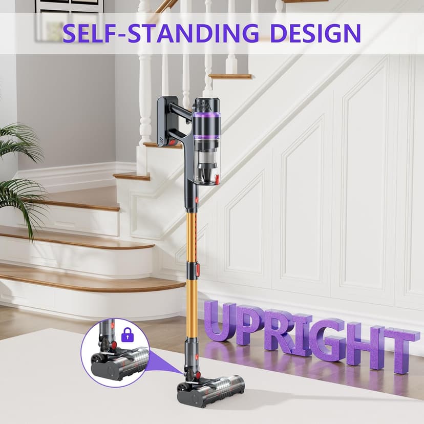 Cordless Vacuum Cleaner, 550W/50Kpa/70Mins Vacuum Cleaners for Home with Smart Auto Mode/LED Touch Display, Self-Standing Cordless Stick Vacuum Rechargeable, Vacuum Cleaner for Pet Hair/Carpet/Floors