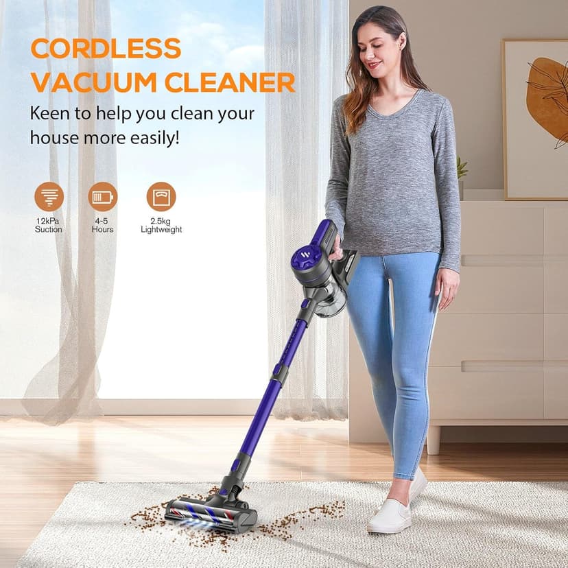 Vacuum Cleaners for Home, Cordless Vacuum Cleaner Powerful Suction with 80000 RPM, Up to 40mins Runtime, Rechargeable, Wall-Mounted, Tangle-Resistant Stick Vacuum for Carpet, Hard Floors